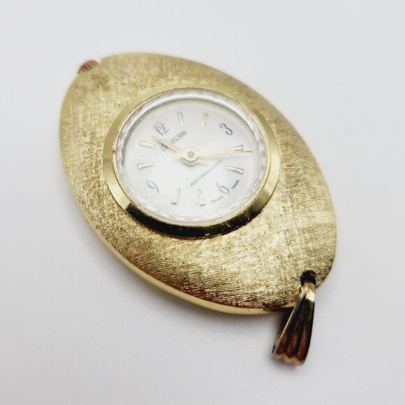 Vintage Lady Nelson Berger Mechanical Wind Up Gold Textured Oval Pendant Watch - Picture 1 of 6